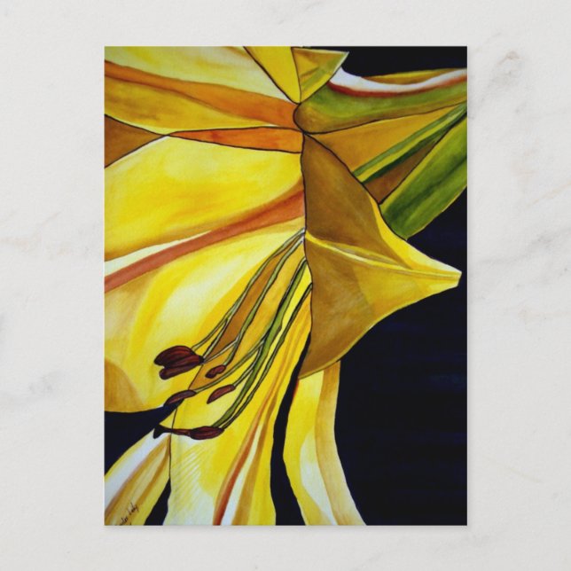 Yellow Golden Splendor lily original art Postcard (Front)