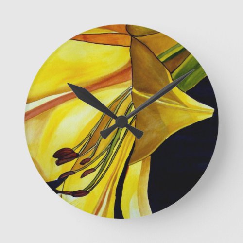 Yellow Golden Splendor lily original art Round Clock