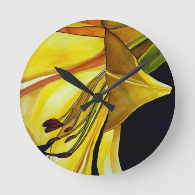 Yellow Golden Splendor lily original art Round Clock (Front)