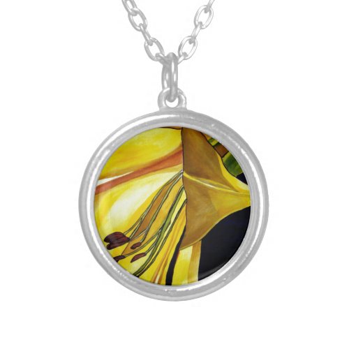 Yellow Golden Splendor lily original art Silver Plated Necklace