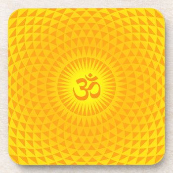 Yellow Golden Sun Lotus Flower Meditation Wheel Om Beverage Coaster by mystic_persia at Zazzle