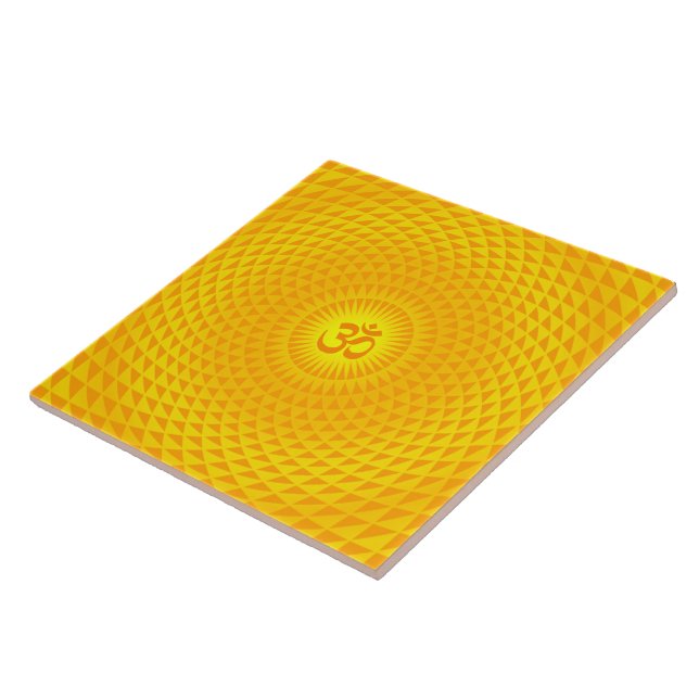Yellow Golden Sun Lotus flower meditation wheel OM Ceramic Tile (Side)