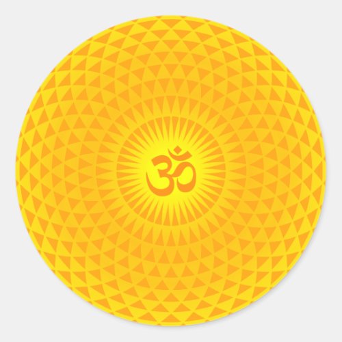 Yellow Golden Sun Lotus flower meditation wheel OM Classic Round Sticker