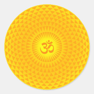 Yellow Golden Sun Lotus flower meditation wheel OM Classic Round Sticker