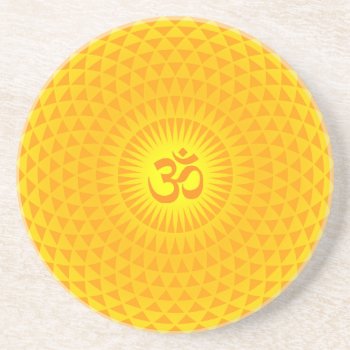 Yellow Golden Sun Lotus Flower Meditation Wheel Om Drink Coaster by mystic_persia at Zazzle