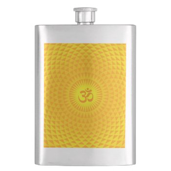 Yellow Golden Sun Lotus Flower Meditation Wheel Om Flask by mystic_persia at Zazzle