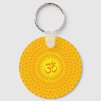 Yellow Golden Sun Lotus Flower Meditation Wheel Om Keychain by mystic_persia at Zazzle