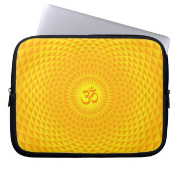 Yellow Golden Sun Lotus Flower Meditation Wheel Om Laptop Sleeve by mystic_persia at Zazzle