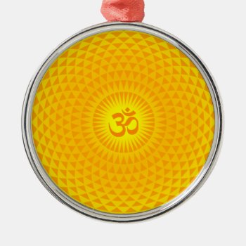 Yellow Golden Sun Lotus Flower Meditation Wheel Om Metal Ornament by mystic_persia at Zazzle