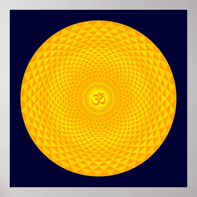 Yellow Golden Sun Lotus flower meditation wheel OM Poster (Front)