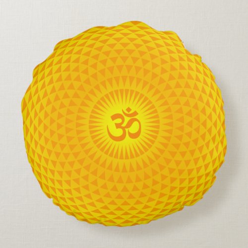 Yellow Golden Sun Lotus flower meditation wheel OM Round Pillow