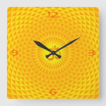 Yellow Golden Sun Lotus Flower Meditation Wheel Om Square Wall Clock by mystic_persia at Zazzle