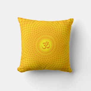 Yellow Golden Sun Lotus flower meditation wheel OM Throw Pillow