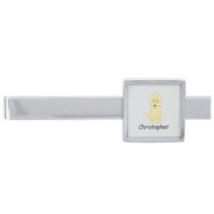 Yellow Goldendoodle Design Any Colour Background Silver Finish Tie Bar
