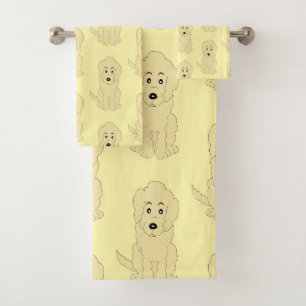 Yellow Goldendoodle Dog Design Bath Towel Set