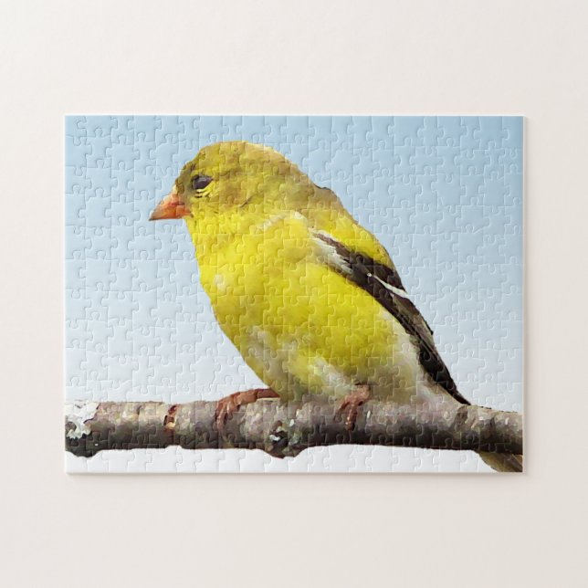 Yellow Goldfinch Bird on Blue Puzzle (Horizontal)