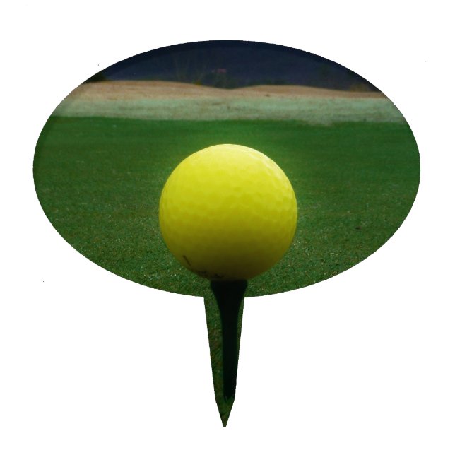 Yellow Golf Ball on a mountain golf course Cake Topper (Front)