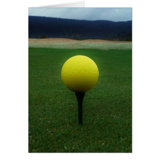 Yellow Golf Ball on a mountain golf course Cards (Front)