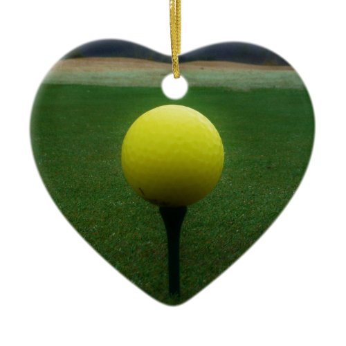 Yellow Golf Ball on a mountain golf course Ceramic Ornament
