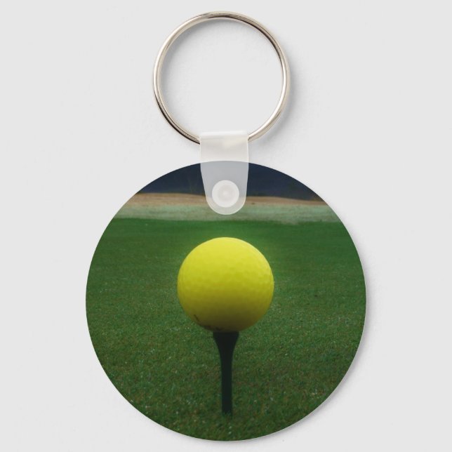 Yellow Golf Ball on a mountain golf course Keychain (Front)