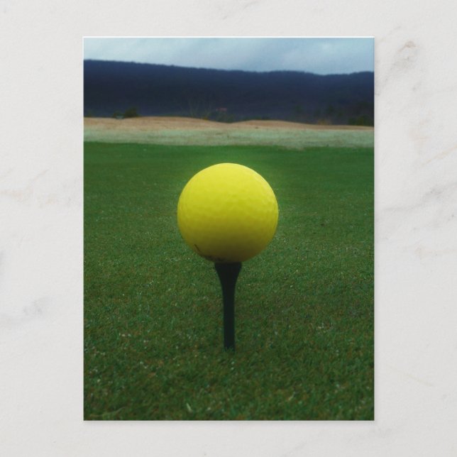 Yellow Golf Ball on a mountain golf course Postcard (Front)