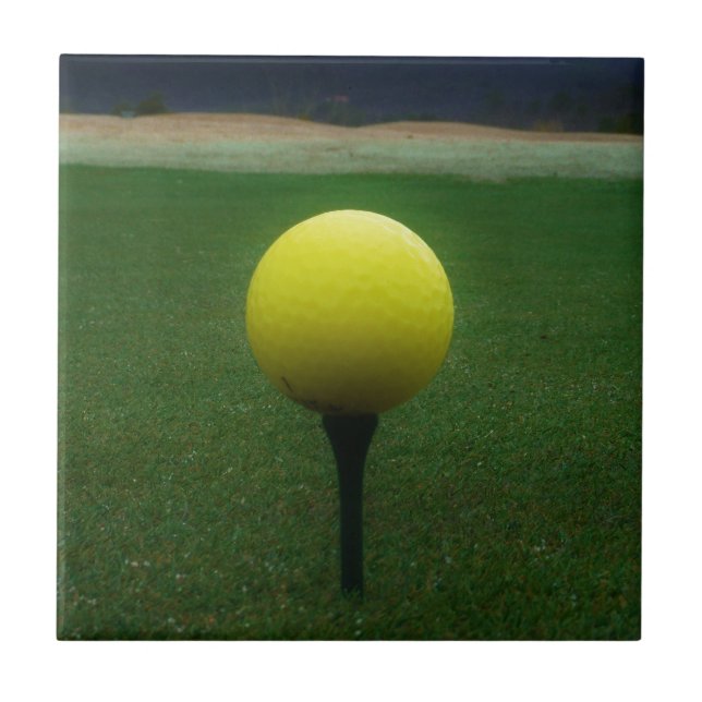 Yellow Golf Ball on a mountain golf course Tile (Front)
