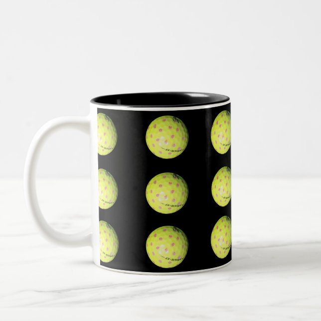 Yellow Golf Balls On Black, Two-Tone Coffee Mug (Left)