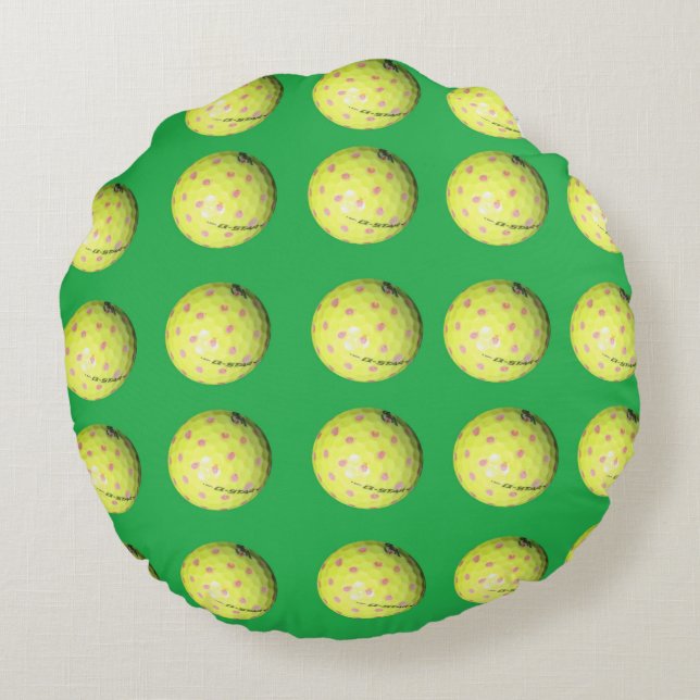 Yellow Golf Balls On Green, Round Pillow (Back)