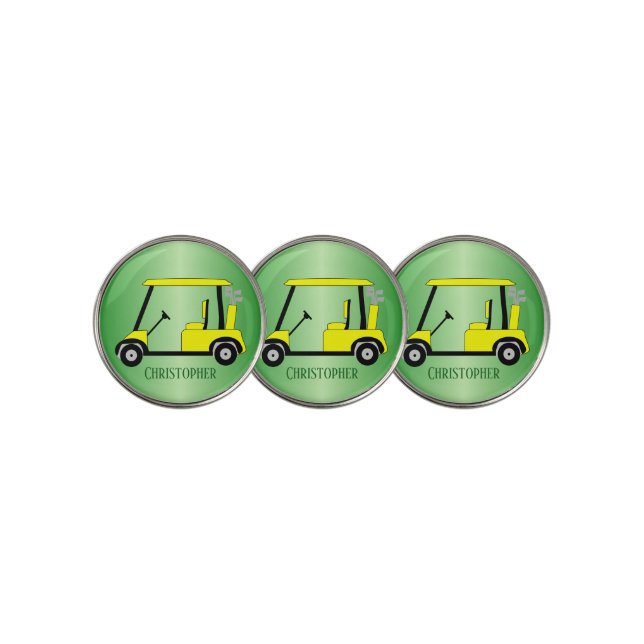 Yellow Golf Buggy Design Ball Marker (3 Up)