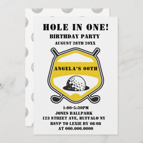 Yellow Golf Theme Birthday Party Invites