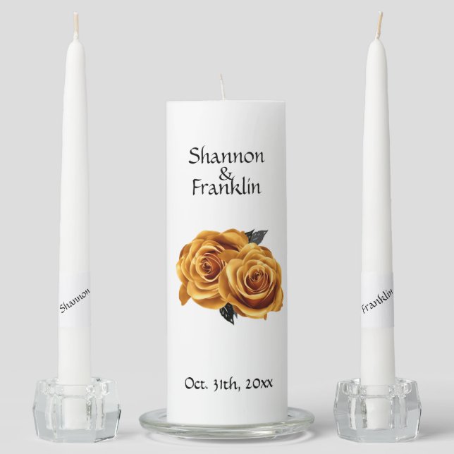 Yellow Goth Roses Personalized Unity Candle Set (Front)
