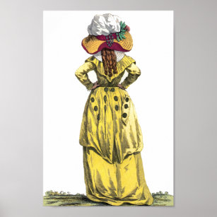 Yellow Gown French Lady Regency Fashion Drawing Poster