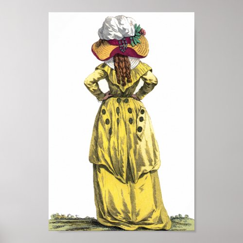Yellow Gown French Lady Regency Fashion Drawing Poster
