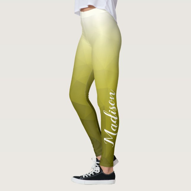 Yellow Gradient Geometric Mesh Pattern Custom name Leggings (Left)