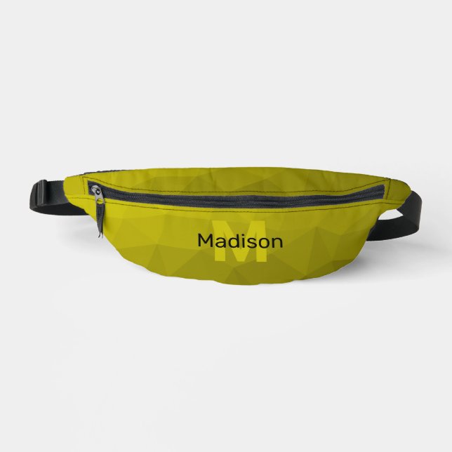 Yellow gradient geometric mesh pattern Monogram Fanny Pack (Front)