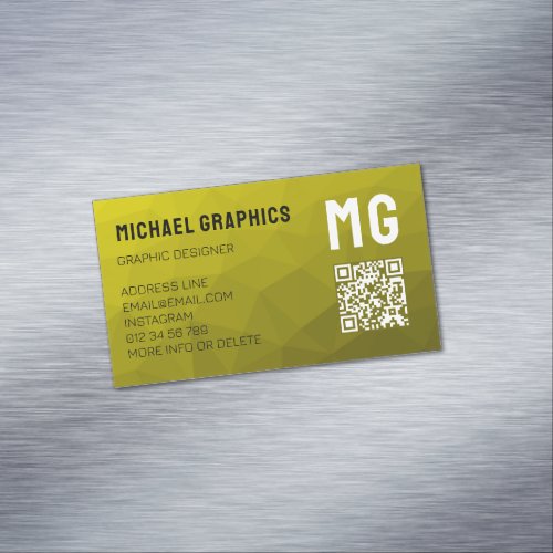 Yellow gradient geometric mesh pattern QR code Business Card Magnet