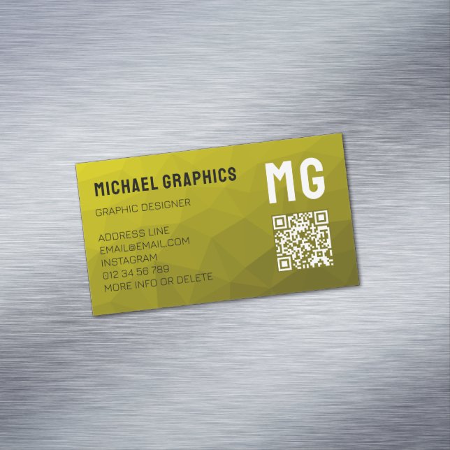 Yellow gradient geometric mesh pattern QR code Business Card Magnet (In Situ)