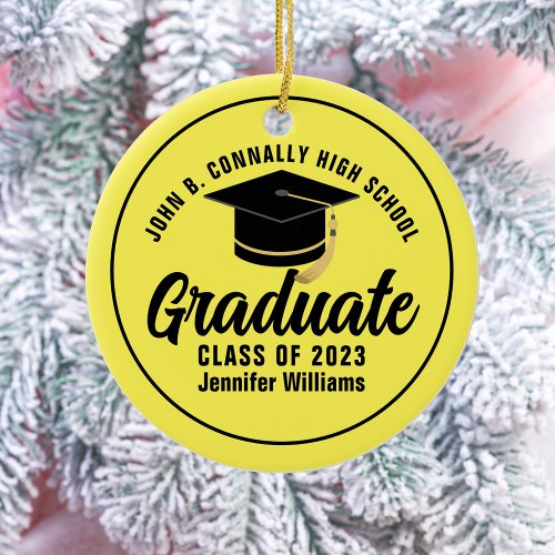 Yellow Graduate Custom 2024 Graduation Christmas Ceramic Ornament