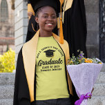 Yellow Graduate Personalized Graduation T-Shirt<br><div class="desc">These modern yellow custom senior graduate t-shirts feature your high school or college name for the class of 2025. Customize with your graduating year under the chic handwritten script and black grad cap for a great personalized graduation party tee.</div>