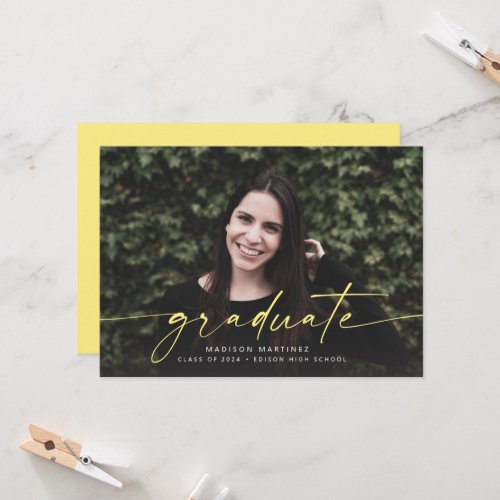 Yellow Graduate Script Graduation Announcement