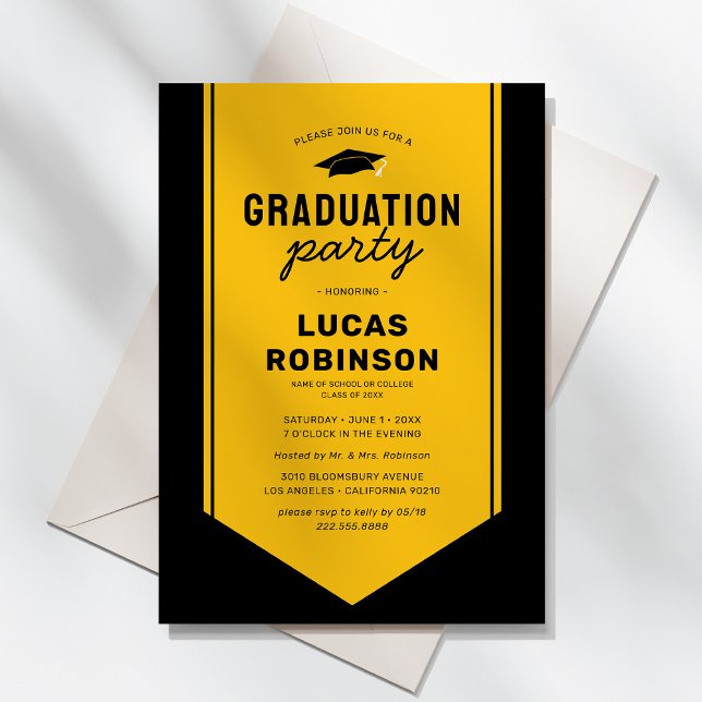 Yellow Graduate Stole Sash Graduation Party Invitation (Creator Uploaded)