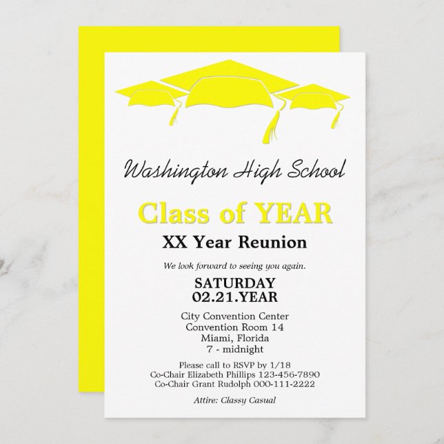 Yellow Graduation Caps Class Reunion Template (Front/Back)