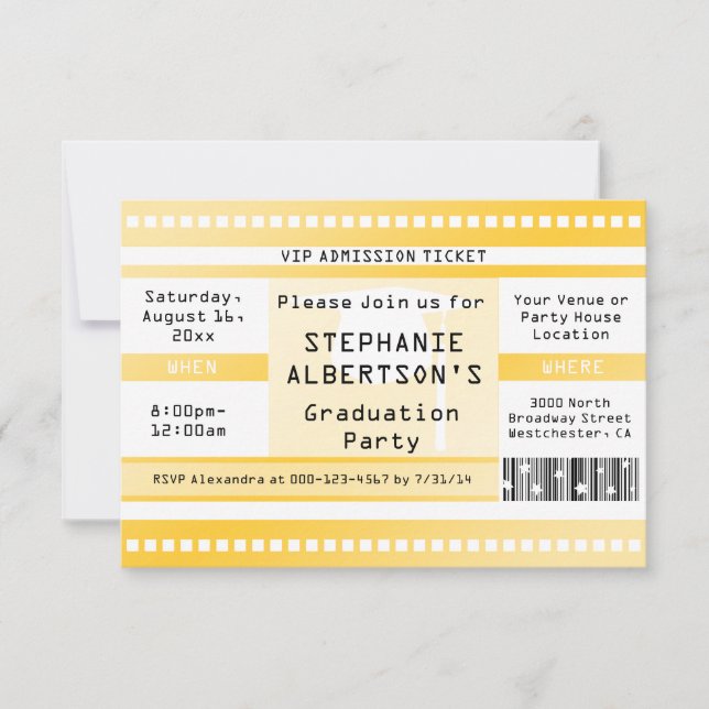 Yellow Graduation or Party Admission Ticket Invitation (Front)