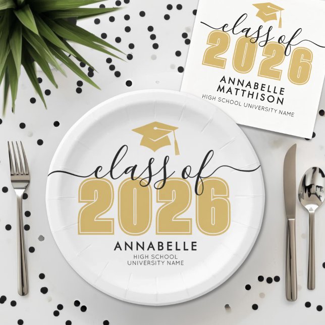 Yellow Graduation Party Paper Plates (Graduate Yellow Gold Graduation Party Paper Plates )