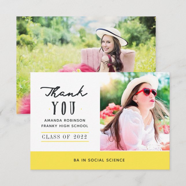 Yellow Graduation Photo Thank You Card (Front/Back)