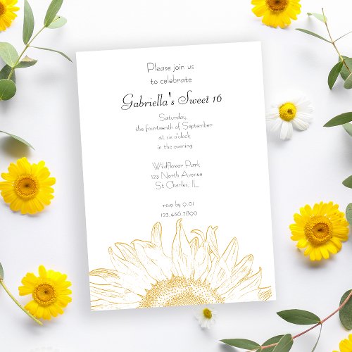 Yellow Graphic Sunflower Sweet 16 Party Invitation