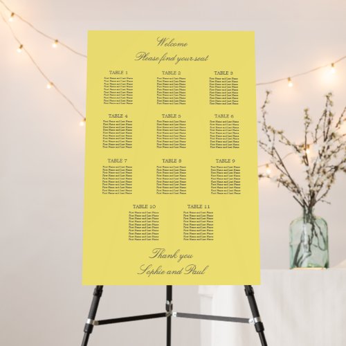 Yellow Gray 11 Table Seating Chart Foam Board