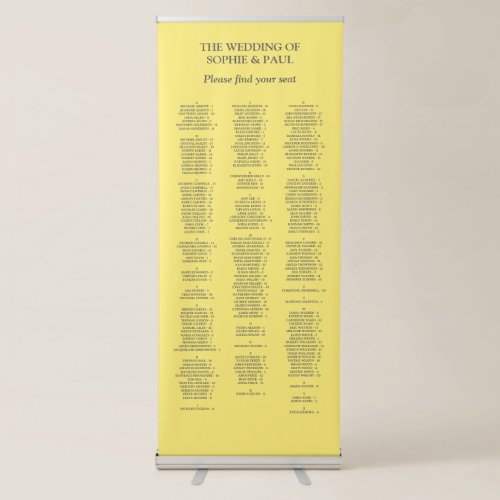 Yellow Gray 200 Guest Wedding Seating Chart Retractable Banner