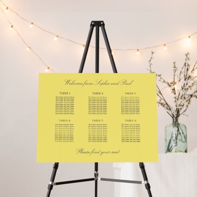 Yellow Gray 6 Table Seating Chart Foam Board (In Situ (Stand))