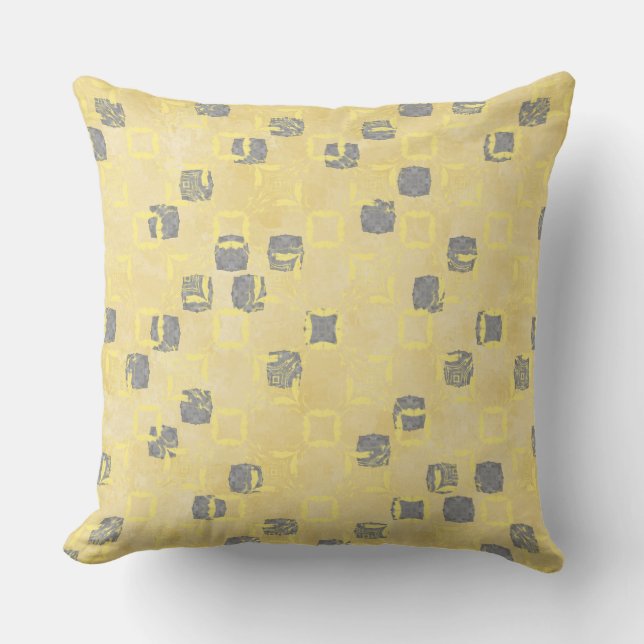 Yellow, Gray Abstact Polka Dots Pattern Throw Pillow (Front)
